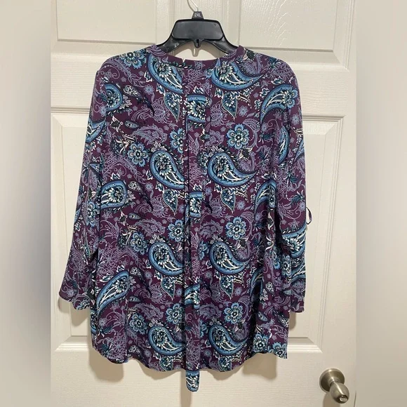 NWT 41 Hawthorn Trina Bell Sleeve Purple Paisley Print Blouse Size 2X NWT - Picture 7 of 15